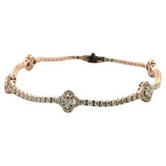 14 Karat Rose Gold 2.35 Carat Round-cut Diamond Clover 5-Station Tennis Bracelet