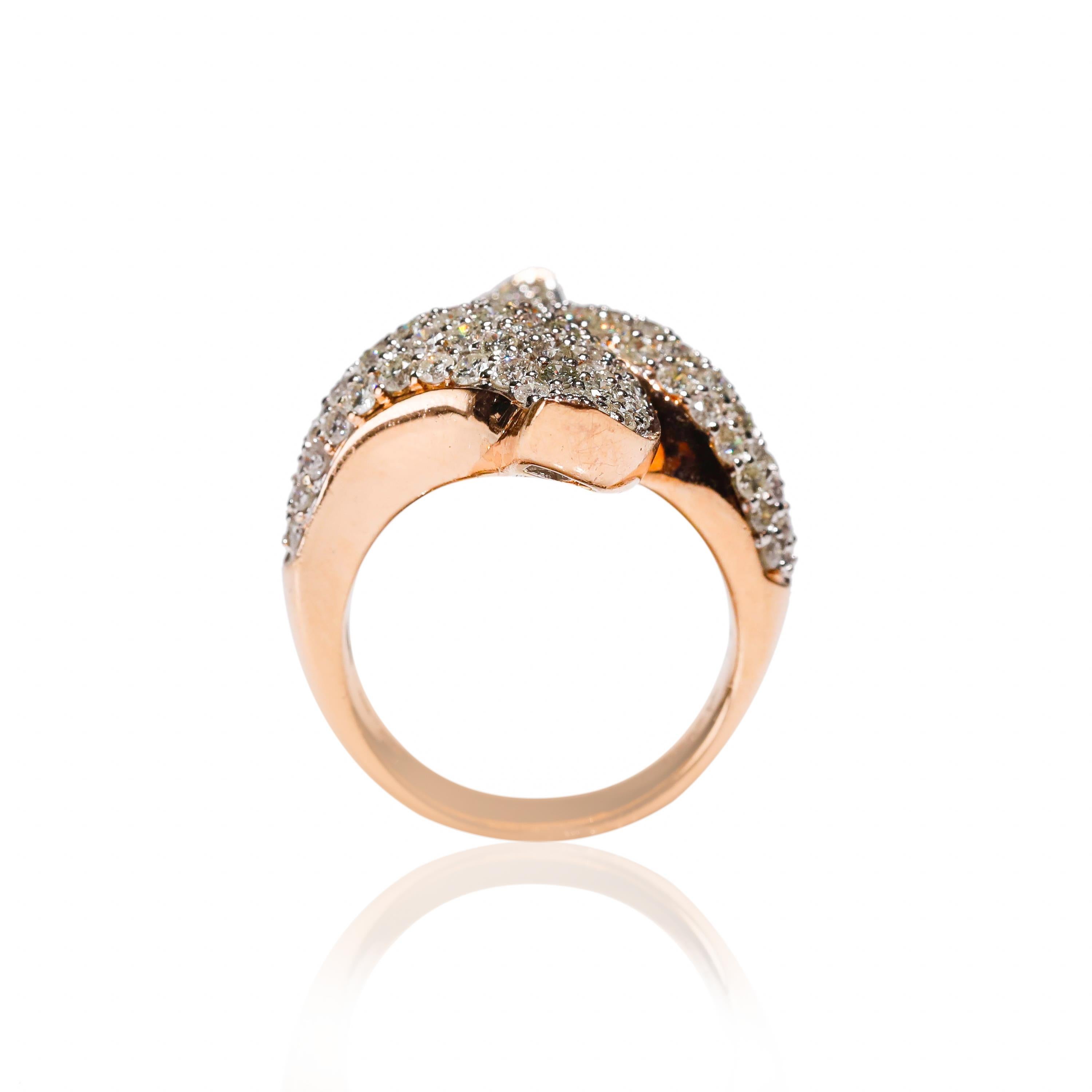 Contemporary 14 Karat Rose Gold 2.62 Carat Round Cut Pave Diamond Wrap Fashion Ring For Sale