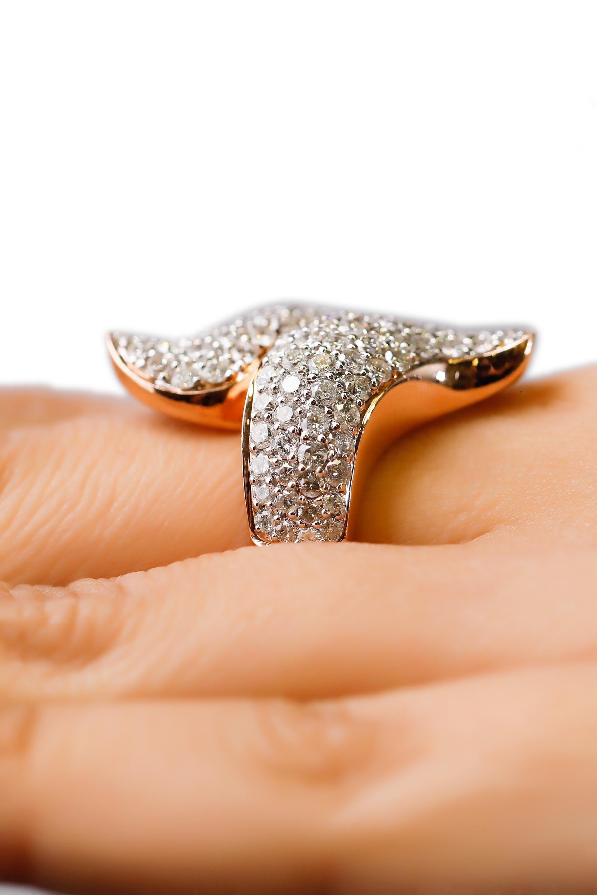 Women's 14 Karat Rose Gold 2.62 Carat Round Cut Pave Diamond Wrap Fashion Ring For Sale
