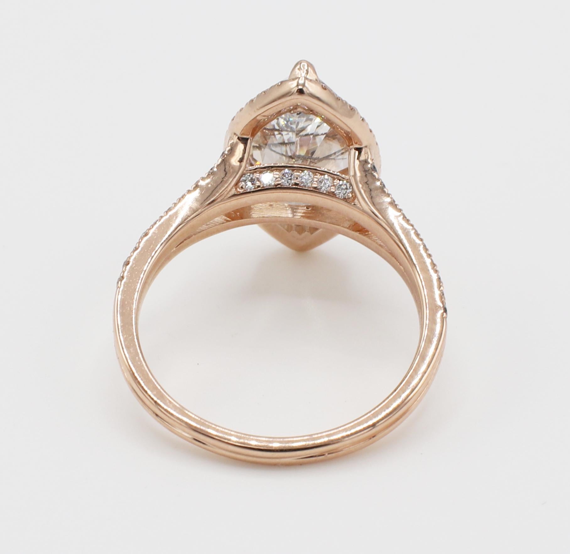 Modern 14 Karat Rose Gold 3.02 Carat Marquise Diamond Halo Engagement Ring
