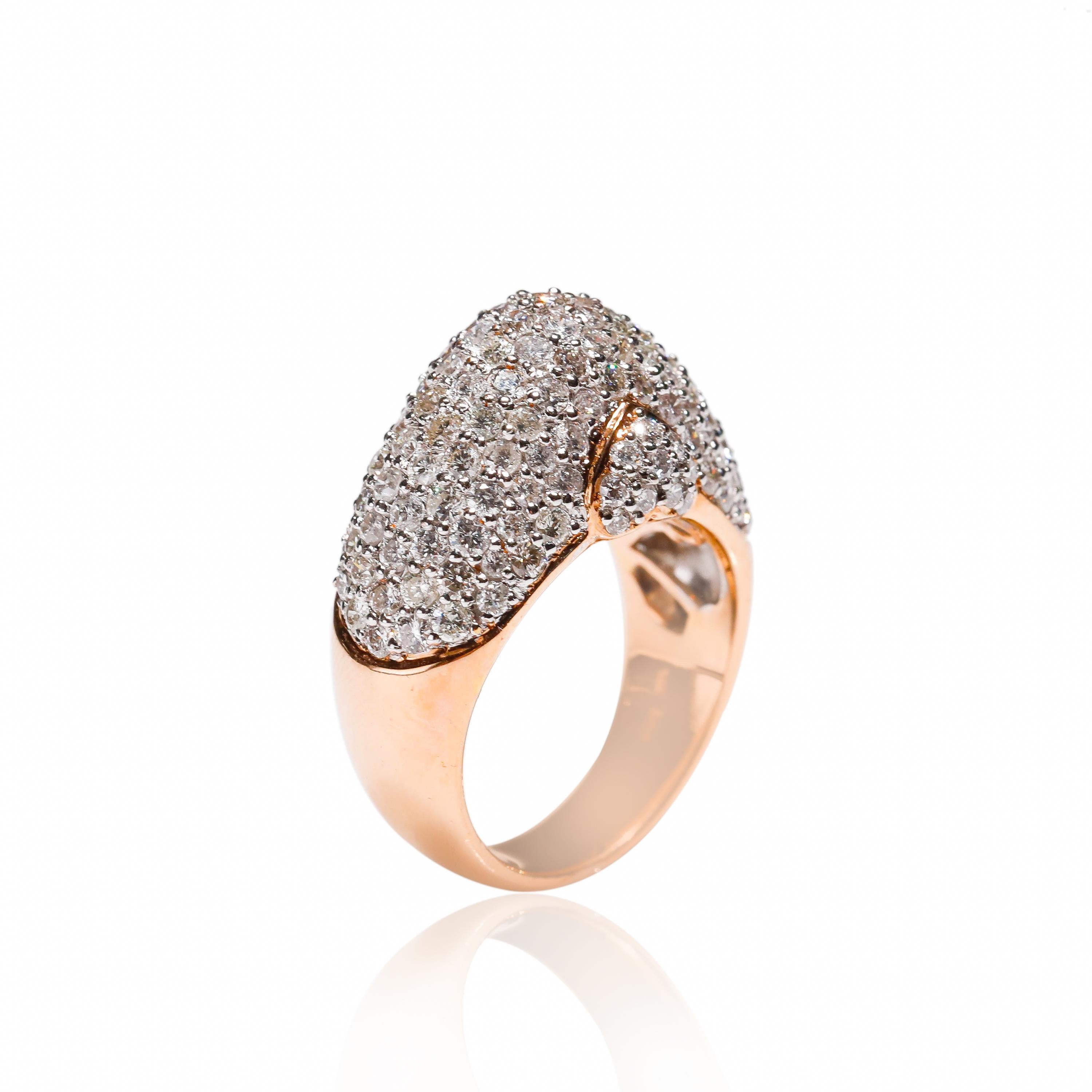 Modern 14 Karat Rose Gold 3.4 Carat Brilliant Round Cut White Diamond Band Ring  For Sale