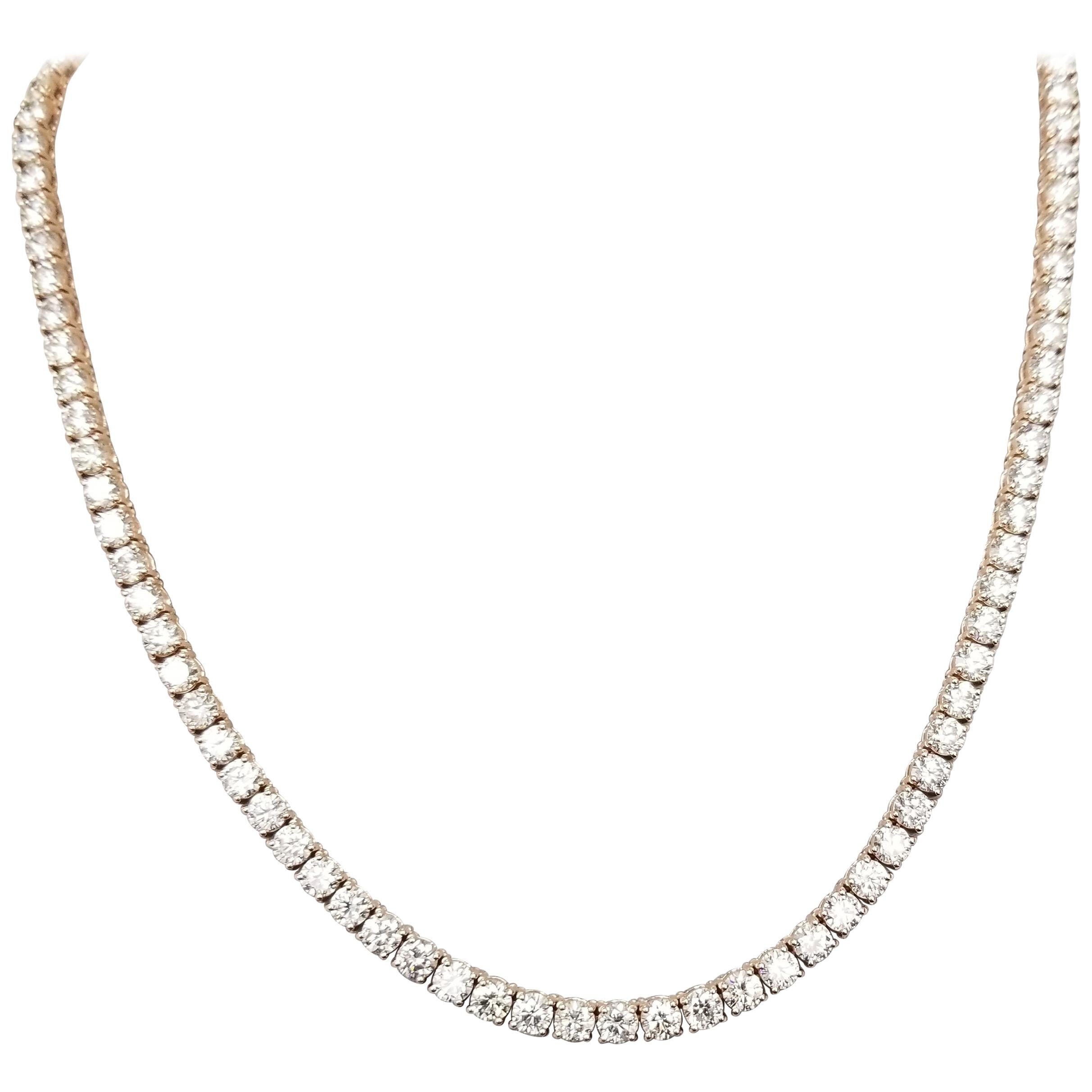 14 Karat Rose Gold 4 Prong Diamond Necklace 24.98 Carat For Sale
