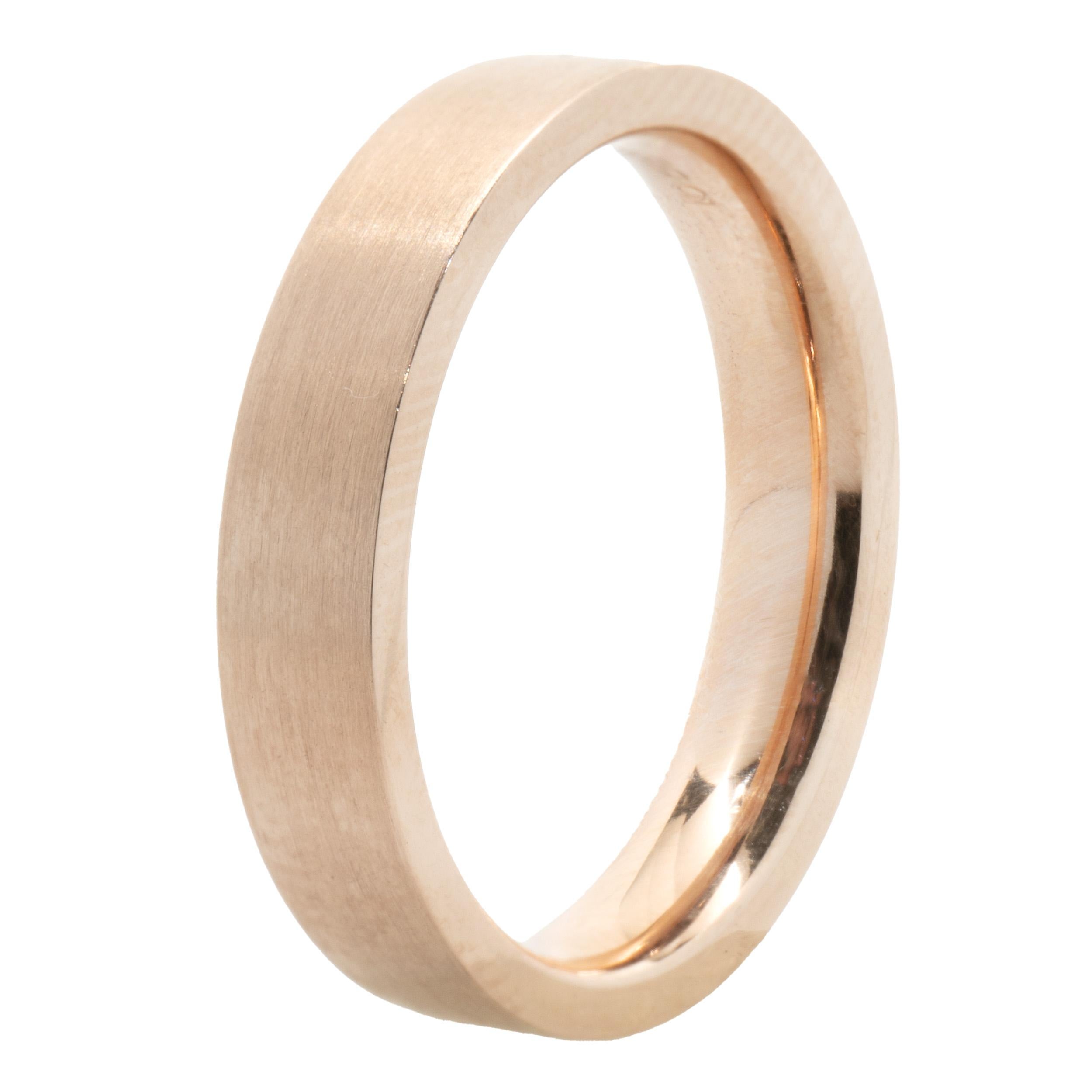 Designer: custom
Material: 14K rose gold
Dimensions: ring top measures 4mm wide
Ring Size: 6 (please allow two extra shipping days for sizing requests) 
Weight: 5.02 grams