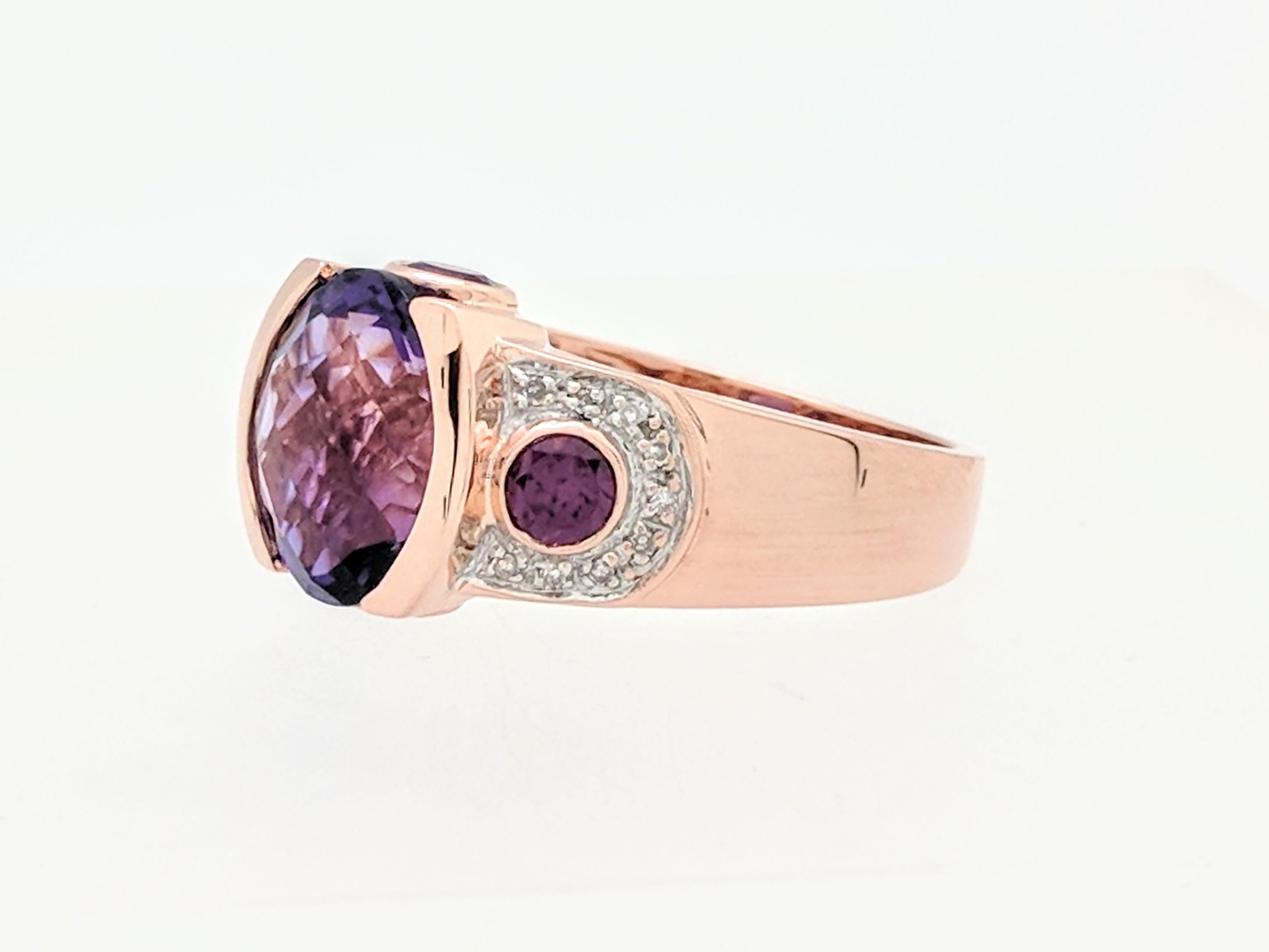 14 Karat Rose Gold Amethyst and Diamond Right Hand Ring In Excellent Condition In Gainesville, FL