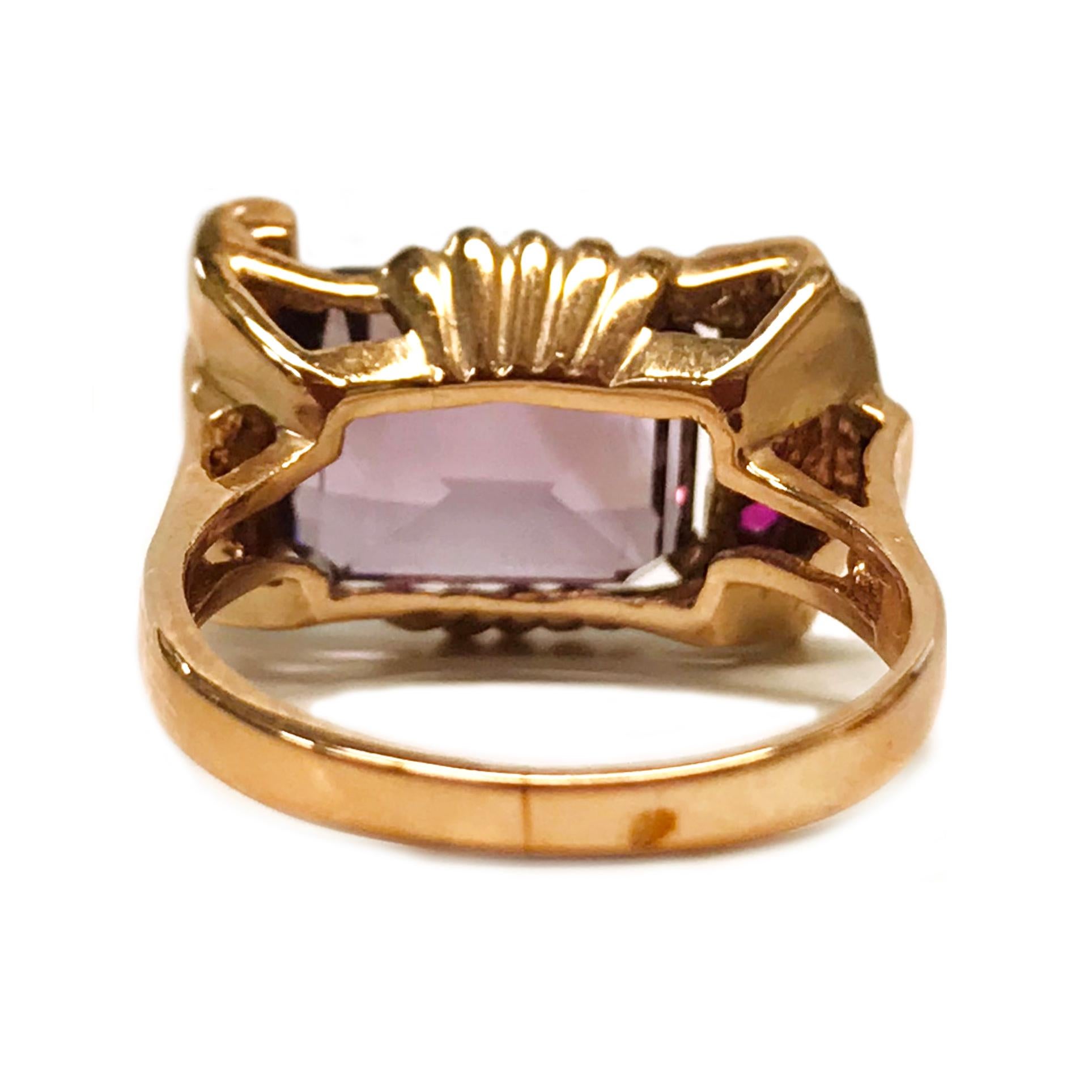 14 Karat Rose Gold Amethyst Ruby Ring In Good Condition For Sale In Palm Desert, CA