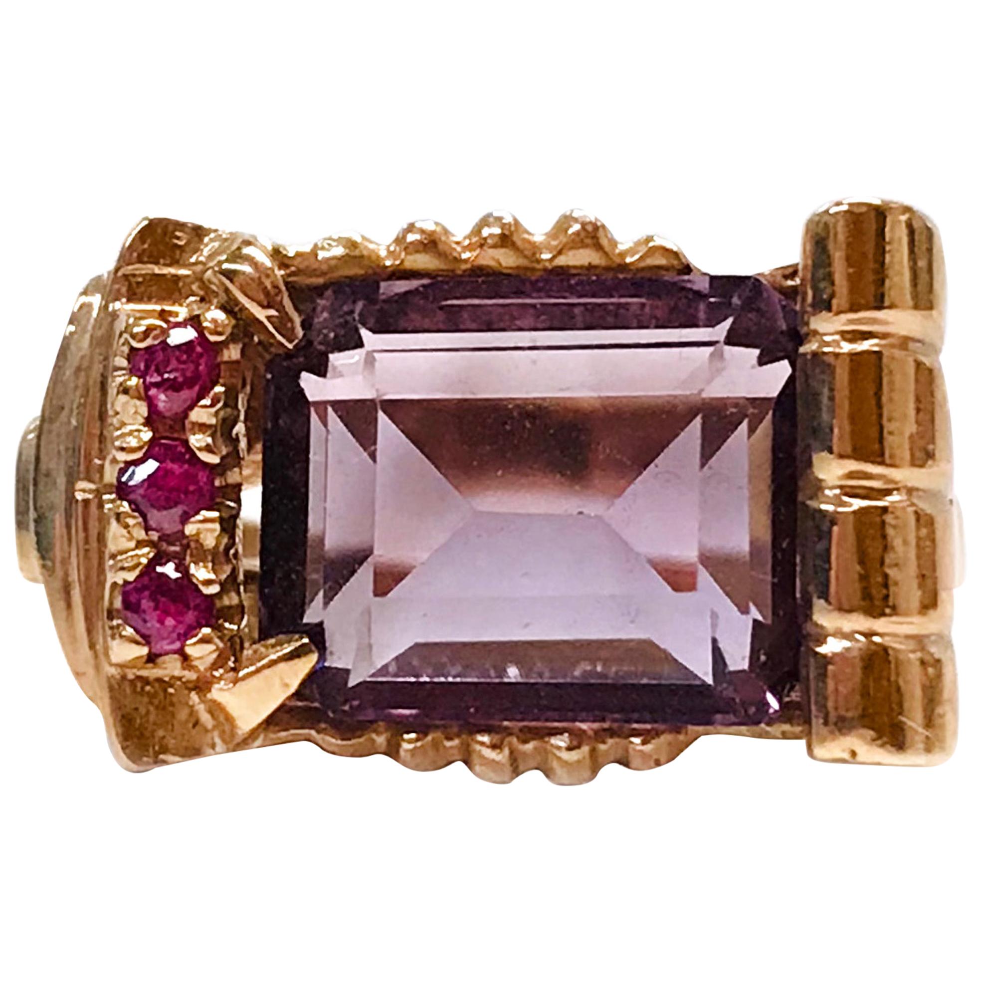 14 Karat Rose Gold Amethyst Ruby Ring