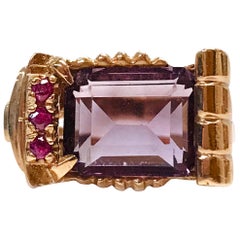 Anello in oro rosa 14 carati con ametista e rubino