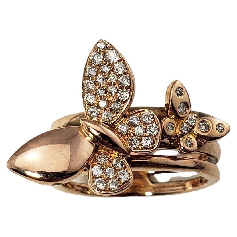 14 Karat Rose Gold and Diamond Butterfly Ring For Sale