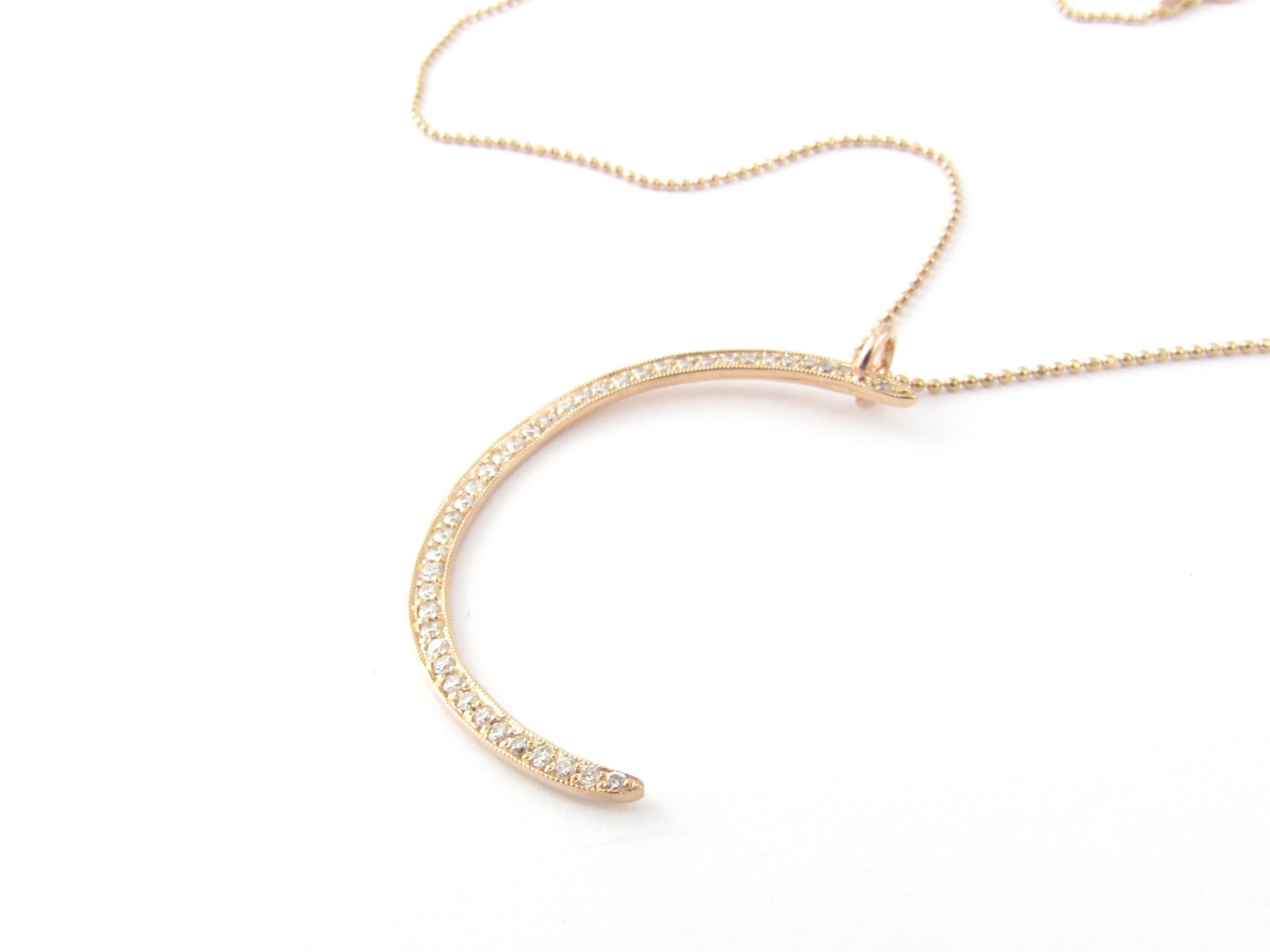 Women's 14 Karat Rose Gold and Diamond Crescent Moon Pendant Necklace