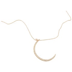 14 Karat Rose Gold and Diamond Crescent Moon Pendant Necklace