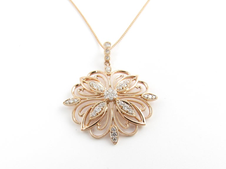 14 Karat Rose Gold and Diamond Pendant Necklace For Sale at 1stDibs