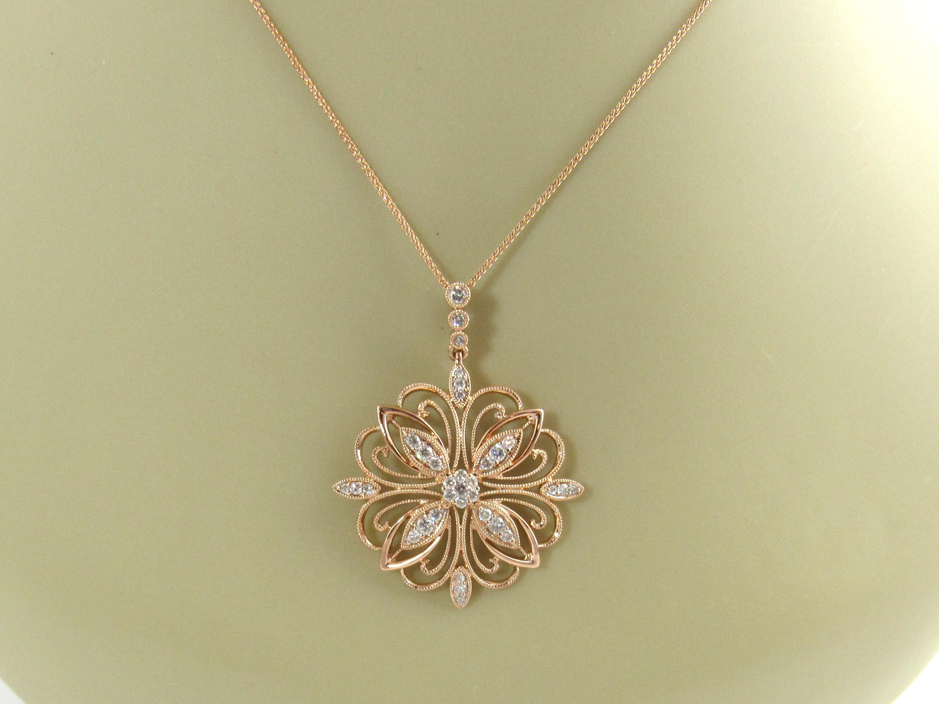 14 Karat Rose Gold and Diamond Pendant Necklace 3