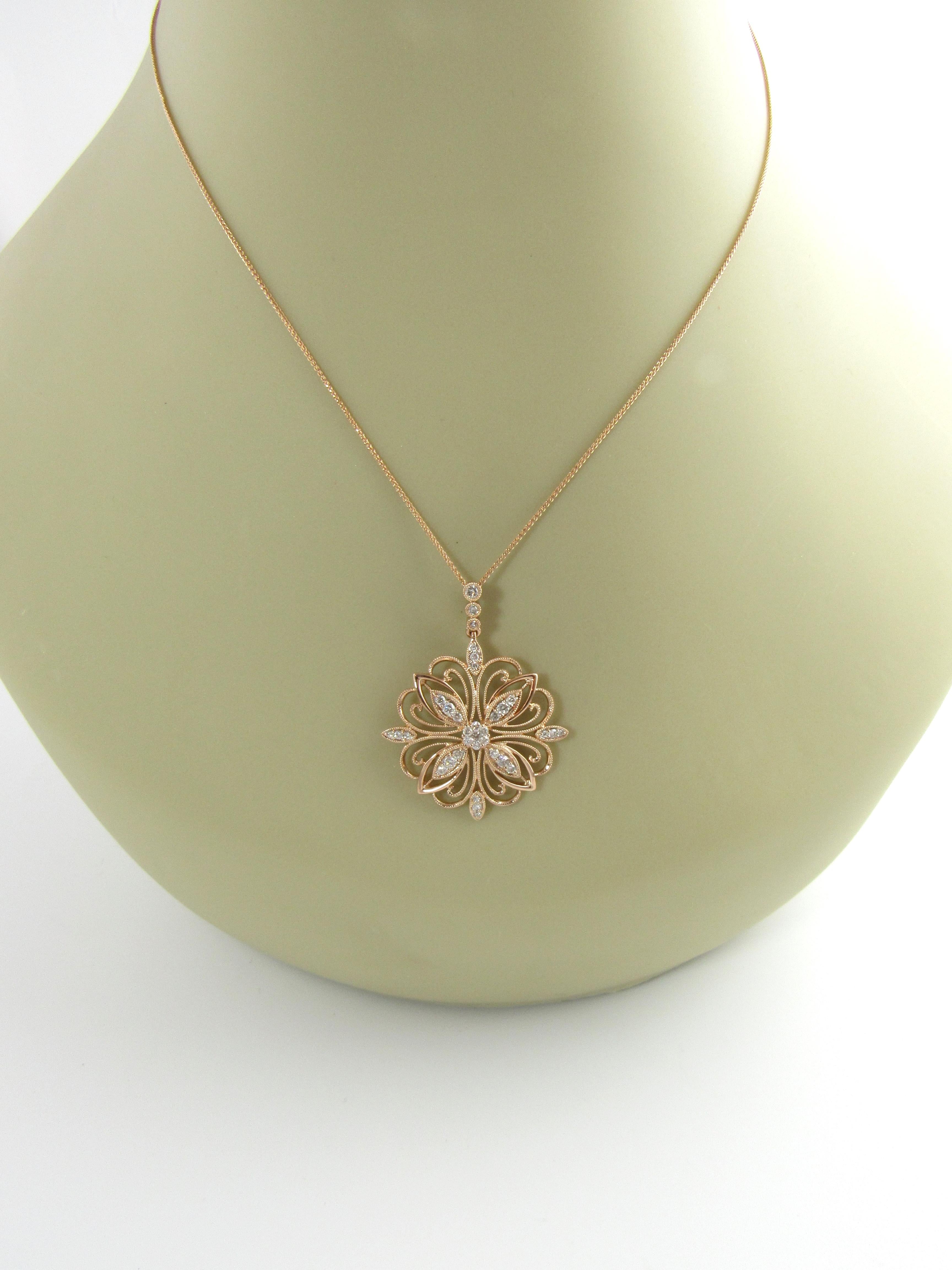 14 Karat Rose Gold and Diamond Pendant Necklace 4