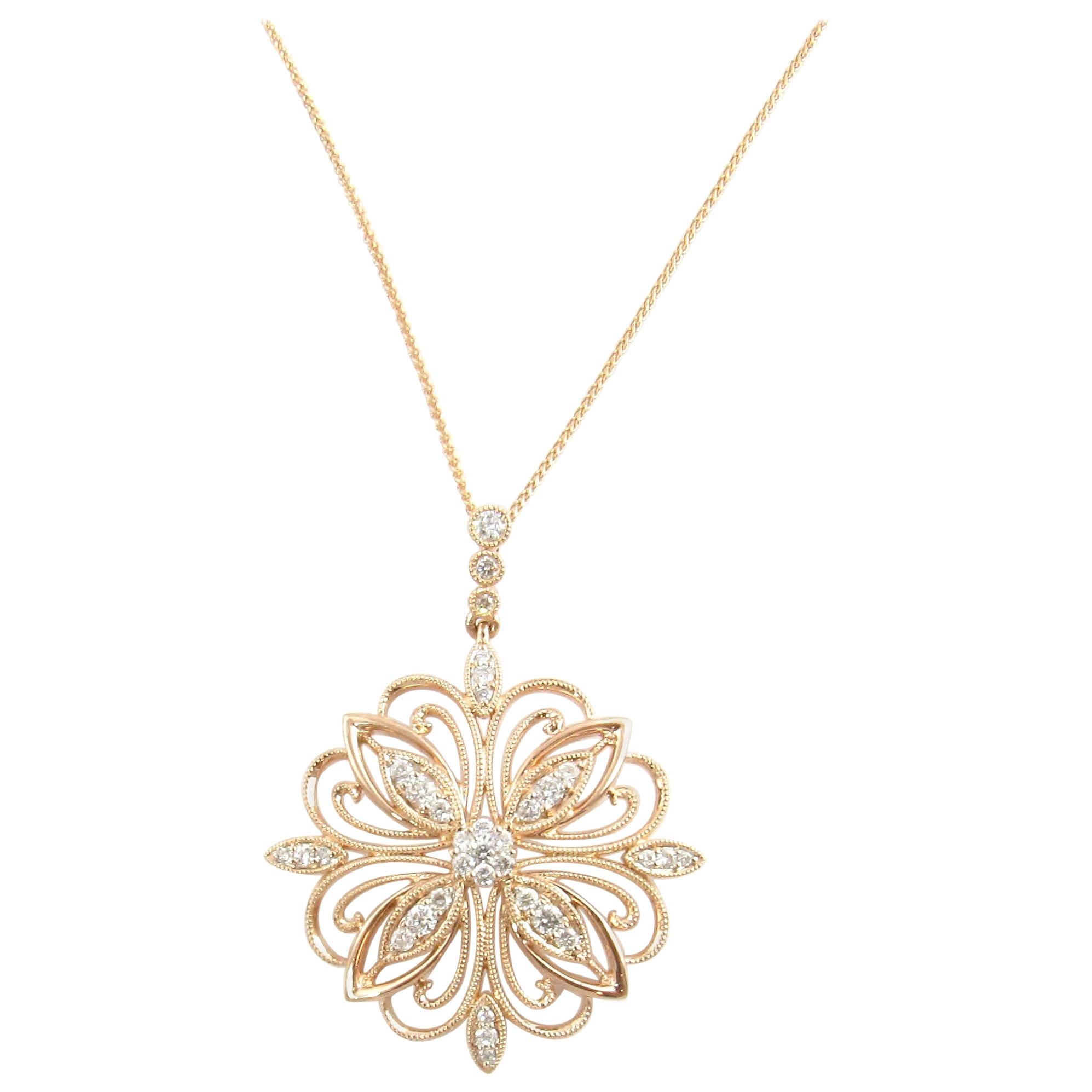 14 Karat Rose Gold and Diamond Pendant Necklace