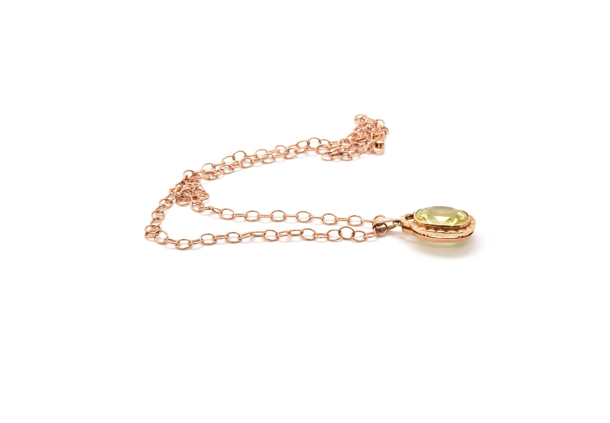 14 Karat Rose Gold and Lemon Quartz Pendant Necklace In Excellent Condition In Scottsdale, AZ