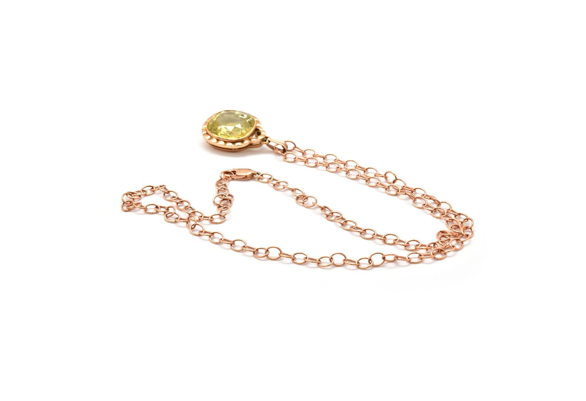 Women's 14 Karat Rose Gold and Lemon Quartz Pendant Necklace