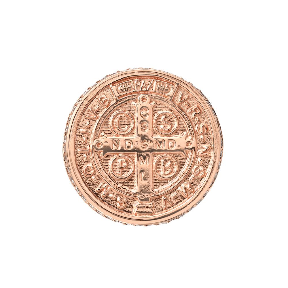 The 14k Saint Benedict Signet Ring is a large signet meant to make a statement.  It was cast from an original antique medallion. A Saint Benedict medal is worn by many to ward off evil. St. Benedict is the Patron Saint of Europe and considered a
