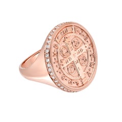 14 Karat Rose Gold and Pavé White Diamond St. Benedict Signet Ring