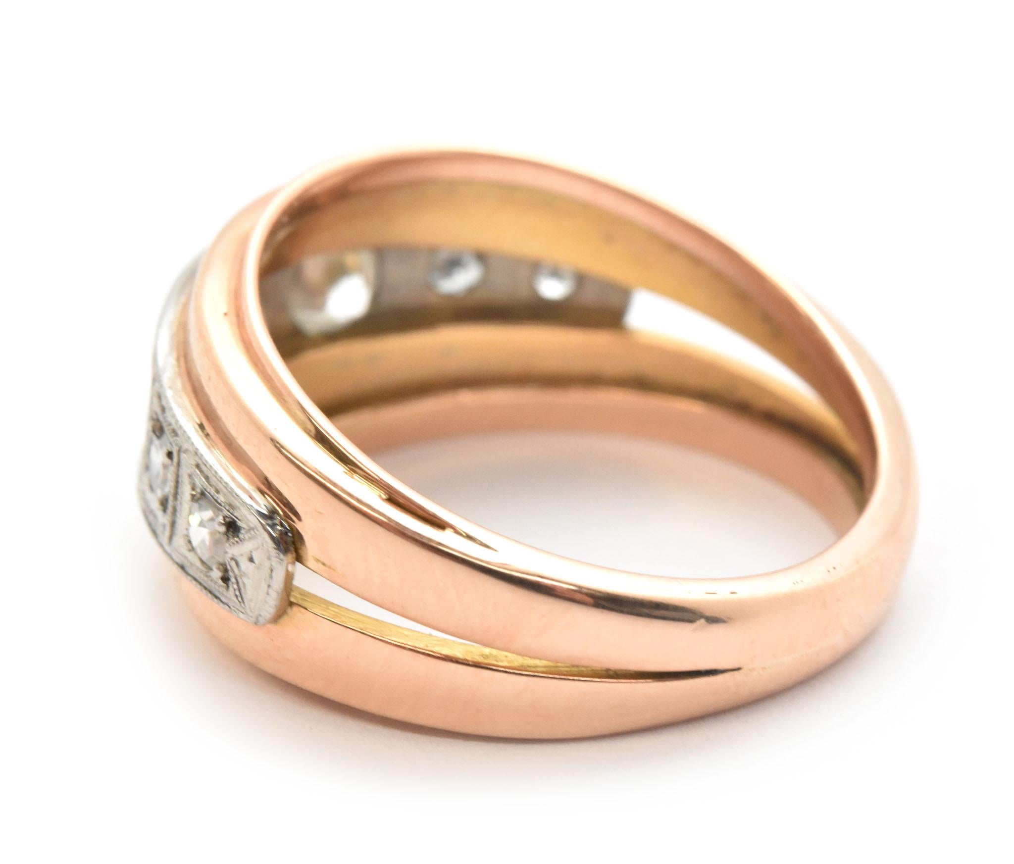 Modern 14 Karat Rose Gold and Round European Cut Diamond Ring