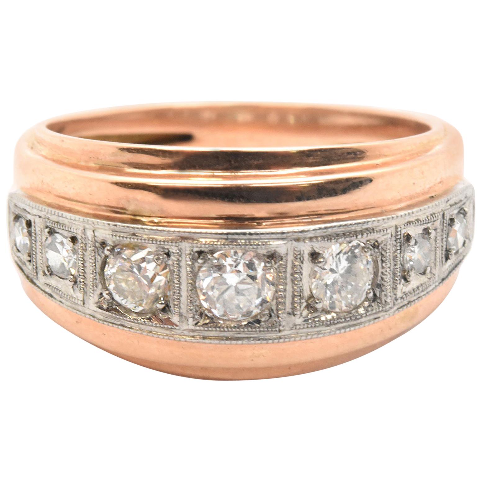 14 Karat Rose Gold and Round European Cut Diamond Ring