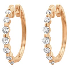 14 Karat Rose Gold and Shared Prong Set Round Diamond Hoop Earrings 20mm