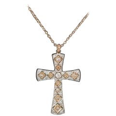 14 Karat Rose Gold "Antiqued" Cross with 12 Round "Pinkish" Diamonds