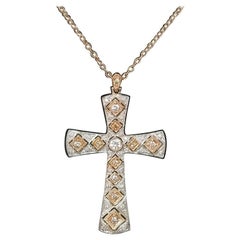 14 Karat Rose Gold "Antiqued" Cross with 12 Round "Pinkish" Diamonds