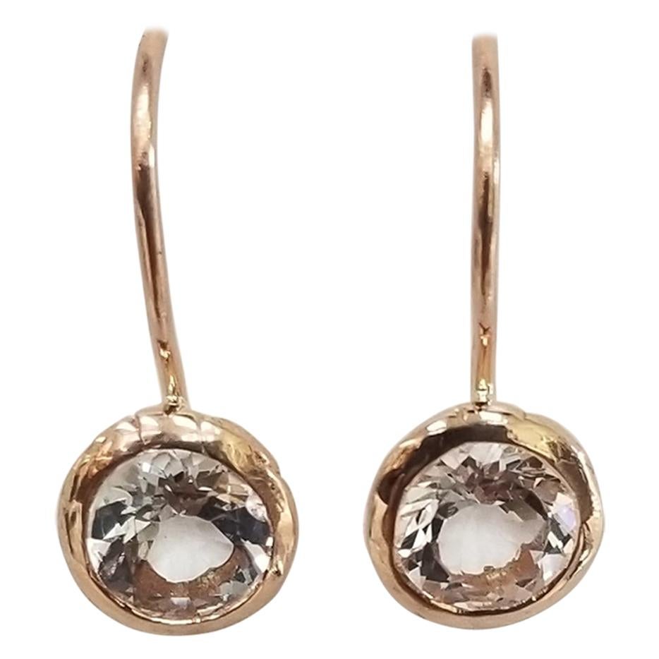 14 Karat Rose Gold Aqua Marine Bezel Set Earrings