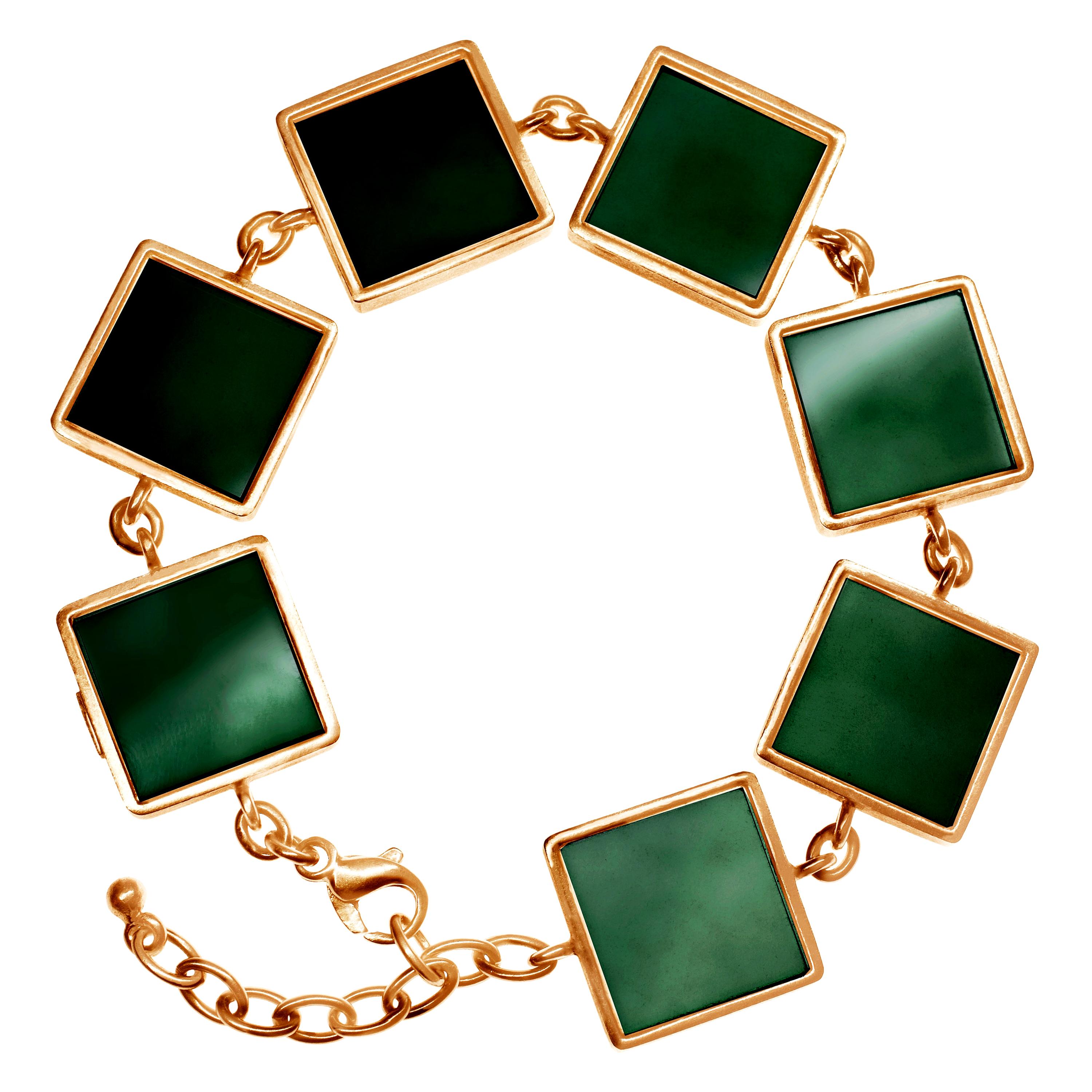 Fourteen Karat Rose Gold Art Deco Style Bracelet with Dark Green Quartzes For Sale