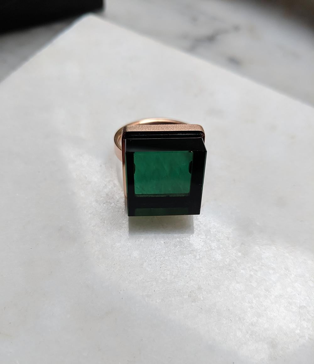 Featured in Vogue Rose Gold Art Deco Style Ring with Green Quartz For Sale 5