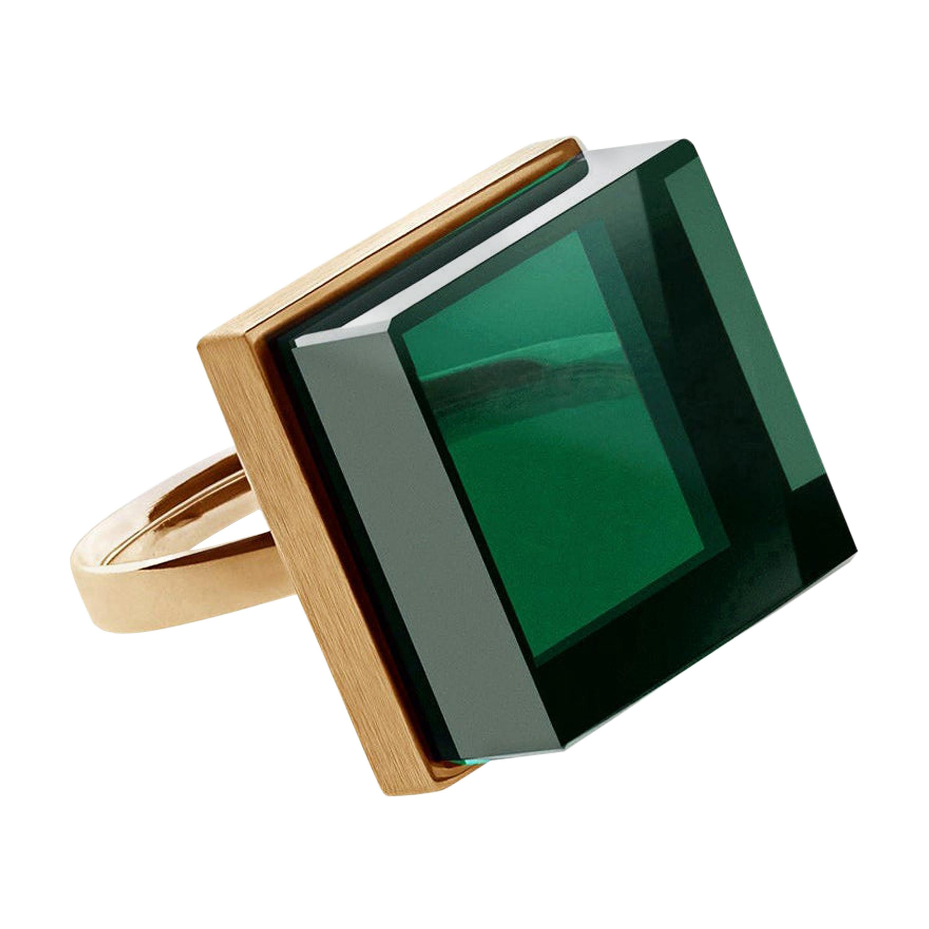 Rose Gold Art Deco Style Ring with Green Quartz Featured in Vogue For Sale