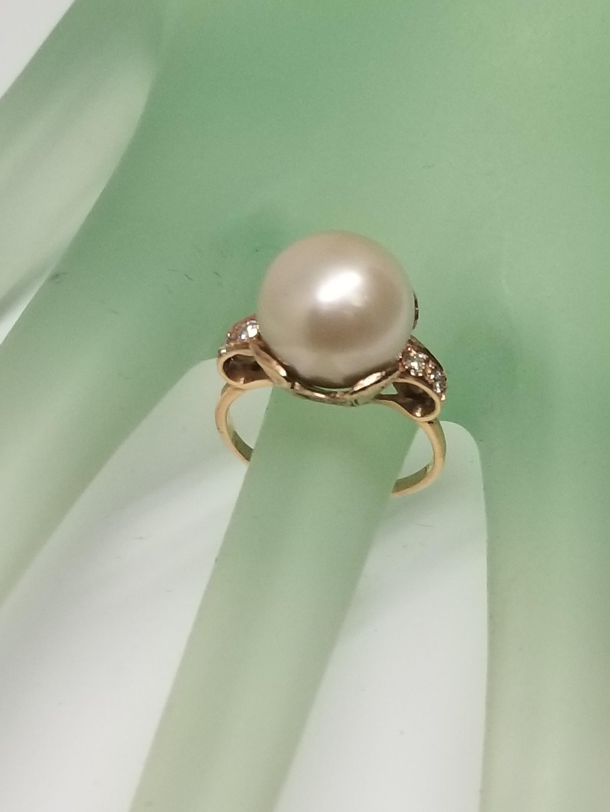 Women's or Men's 14 Karat Rose Gold Art Deco Style South Sea Pearl For Sale