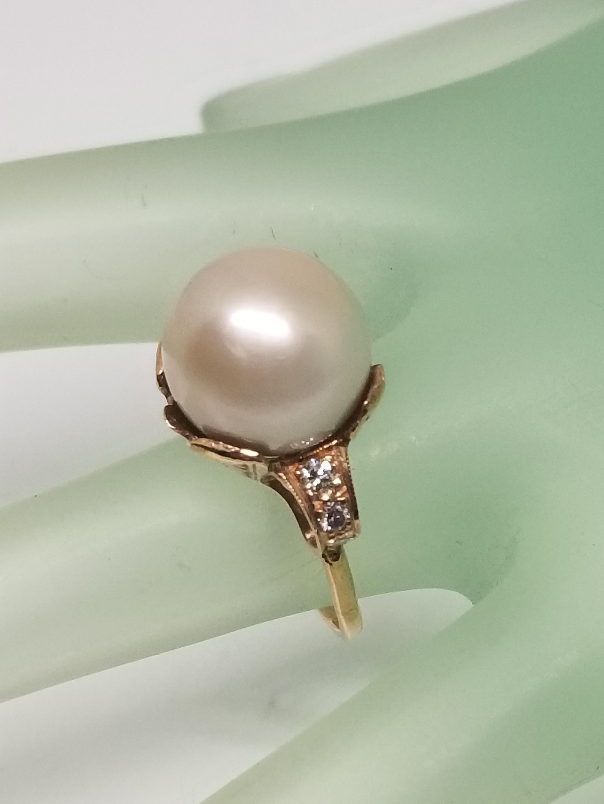14 Karat Rose Gold Art Deco Style South Sea Pearl For Sale 1