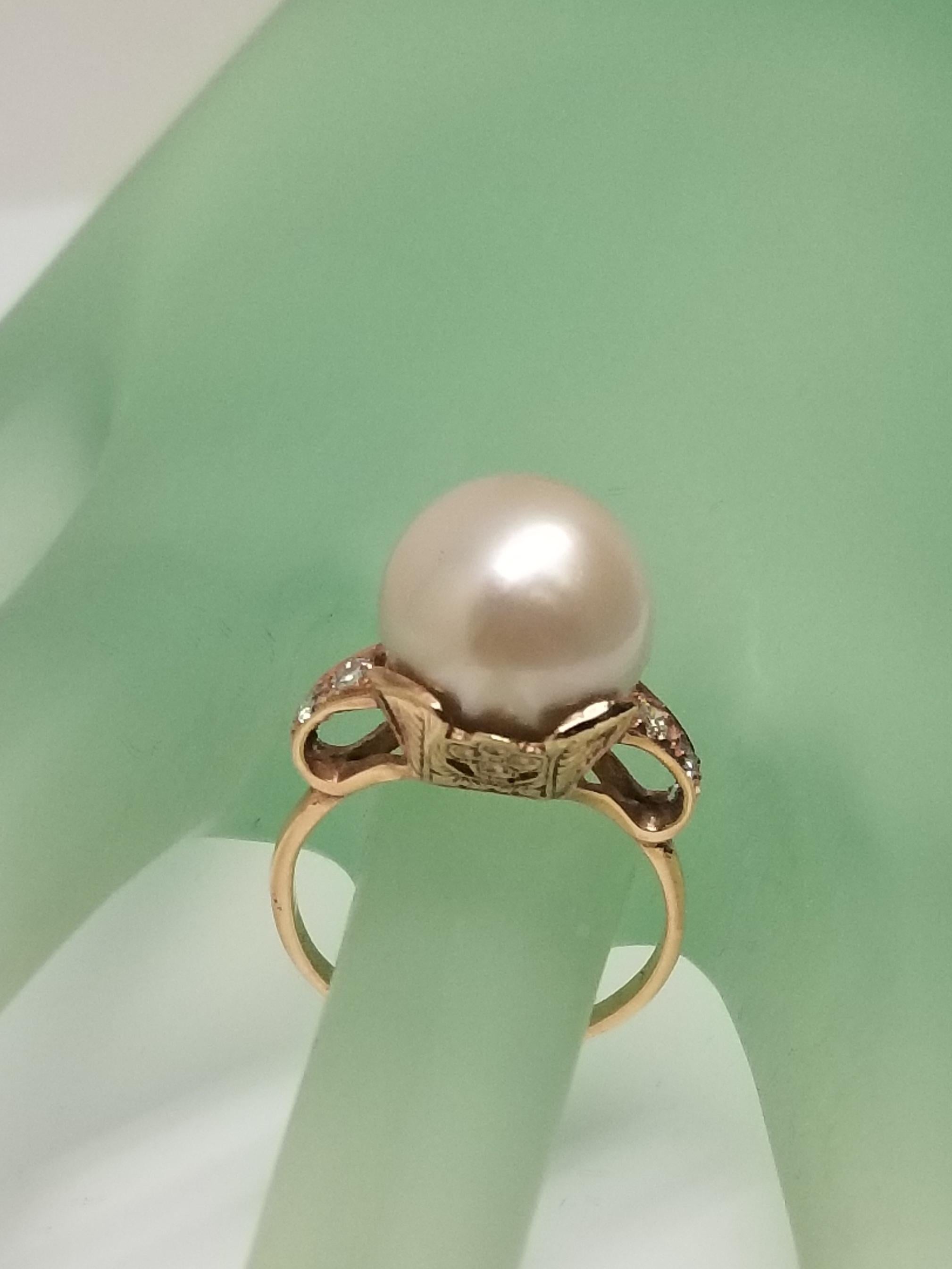 14 Karat Rose Gold Art Deco Style South Sea Pearl For Sale 2