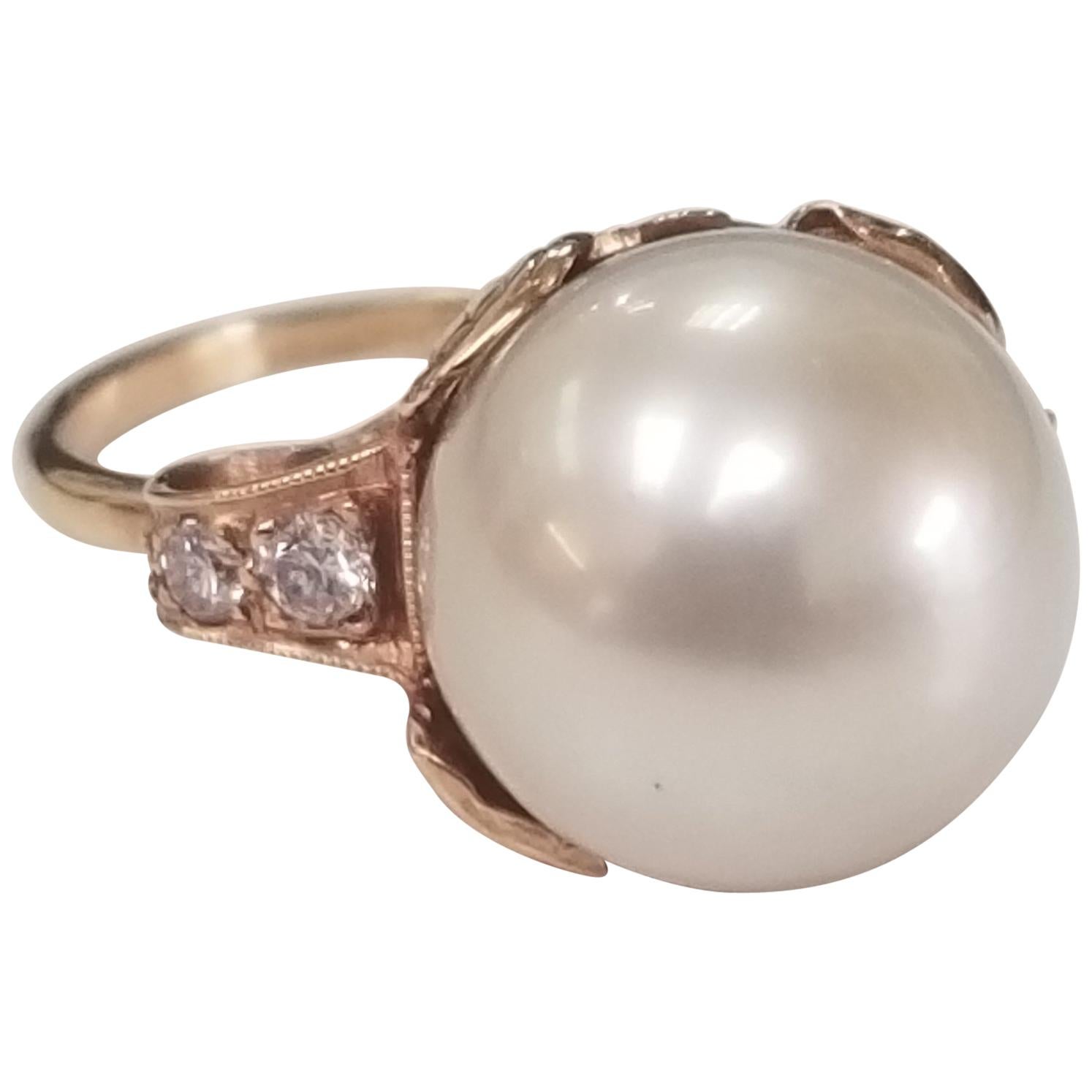 14 Karat Rose Gold Art Deco Style South Sea Pearl For Sale