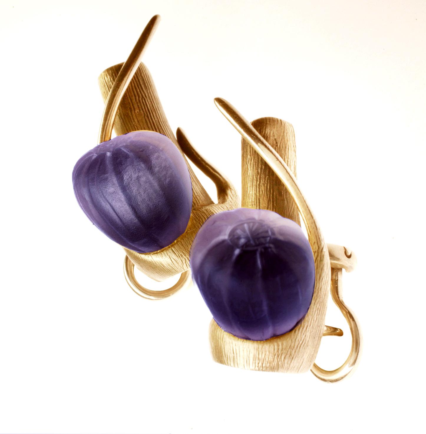 Fourteen Karat Rose Gold Fig Garden Cocktail Earrings with Amethysts For Sale 6