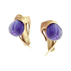 14 Karat Rose Gold Art Nouveau Style Cocktail Fig Earrings with Amethysts