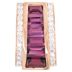 14 Karat Rose Gold Baguette Rhodolite Art Deco Pyramid Diamond Pendant Necklace