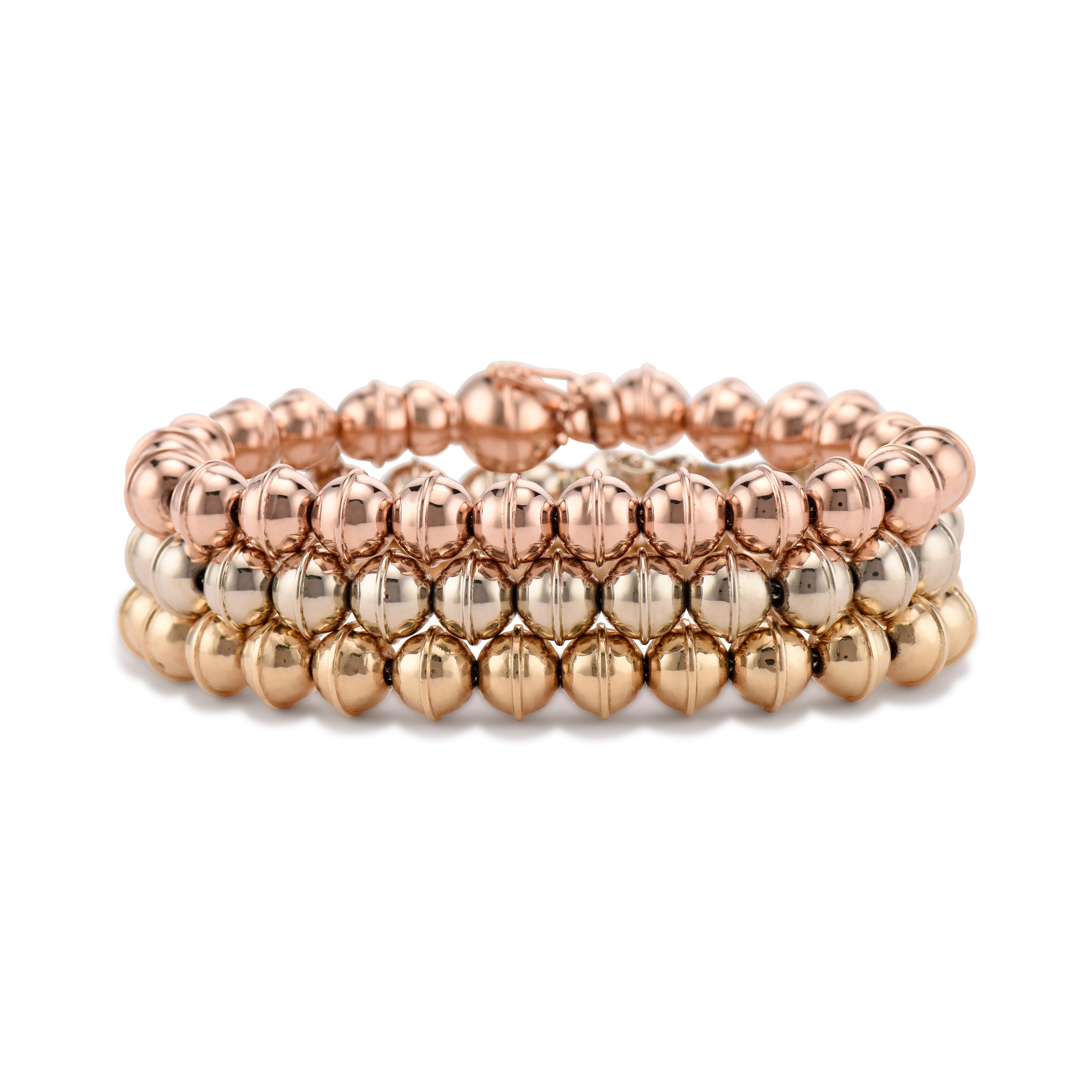 Marlo Laz 14K Rose Gold Perlen Squash Blossom Southwestern stapelbares Armband (Zeitgenössisch) im Angebot