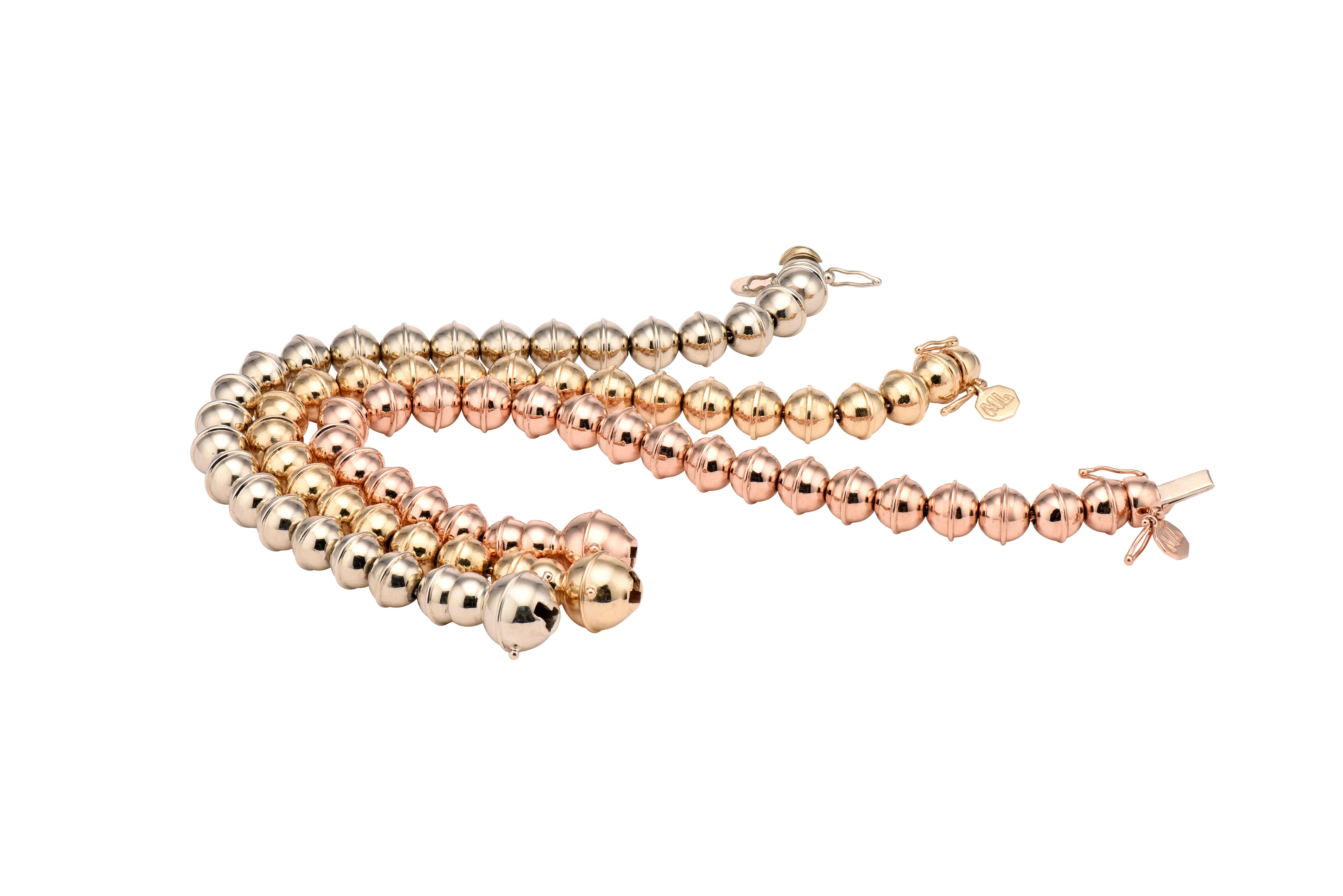 Marlo Laz 14K Rose Gold Perlen Squash Blossom Southwestern stapelbares Armband im Zustand „Neu“ im Angebot in New York, NY
