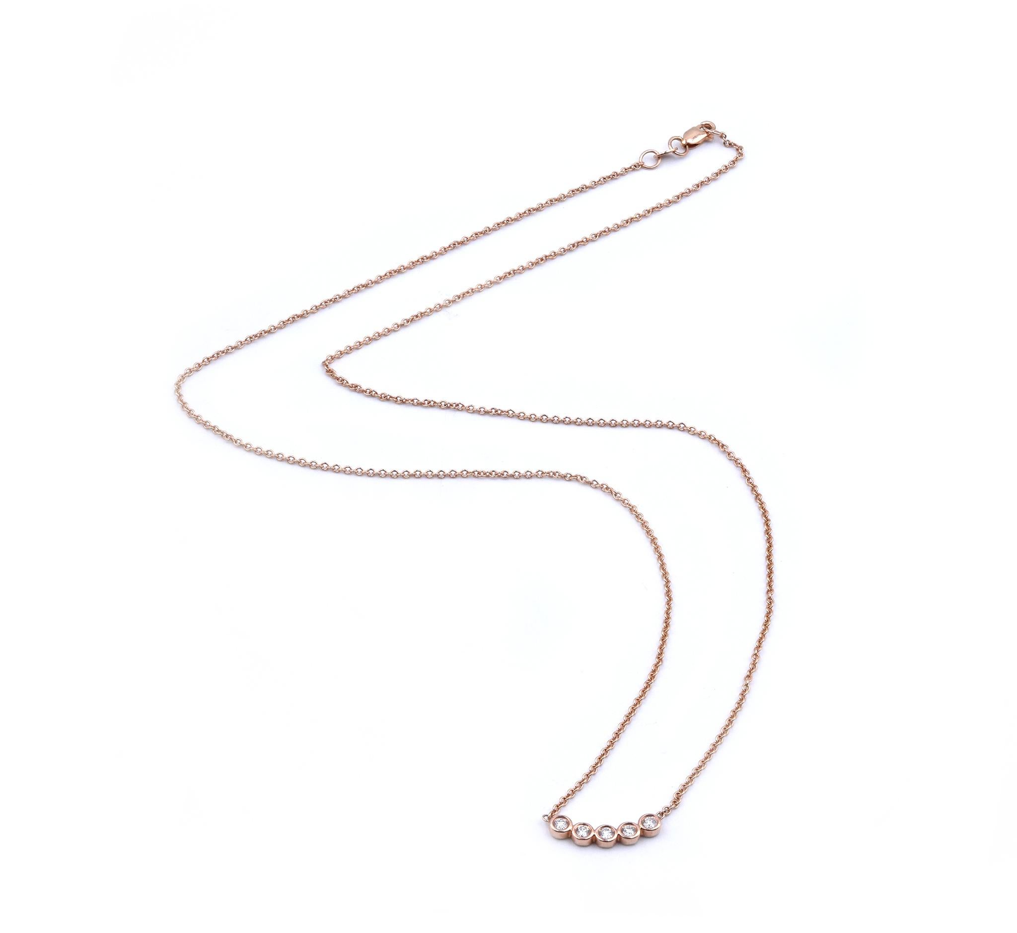 Collar Sonrisa Engastado en Bisel de Oro Rosa de 14 Kilates Corte redondo en venta