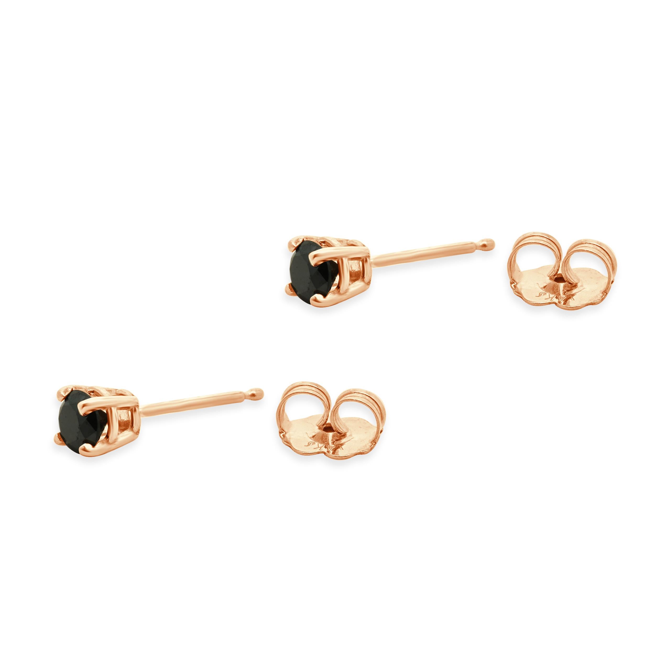 Taille ronde Boucles d'oreilles à 4 branches en or rose 14 carats et diamant noir en vente