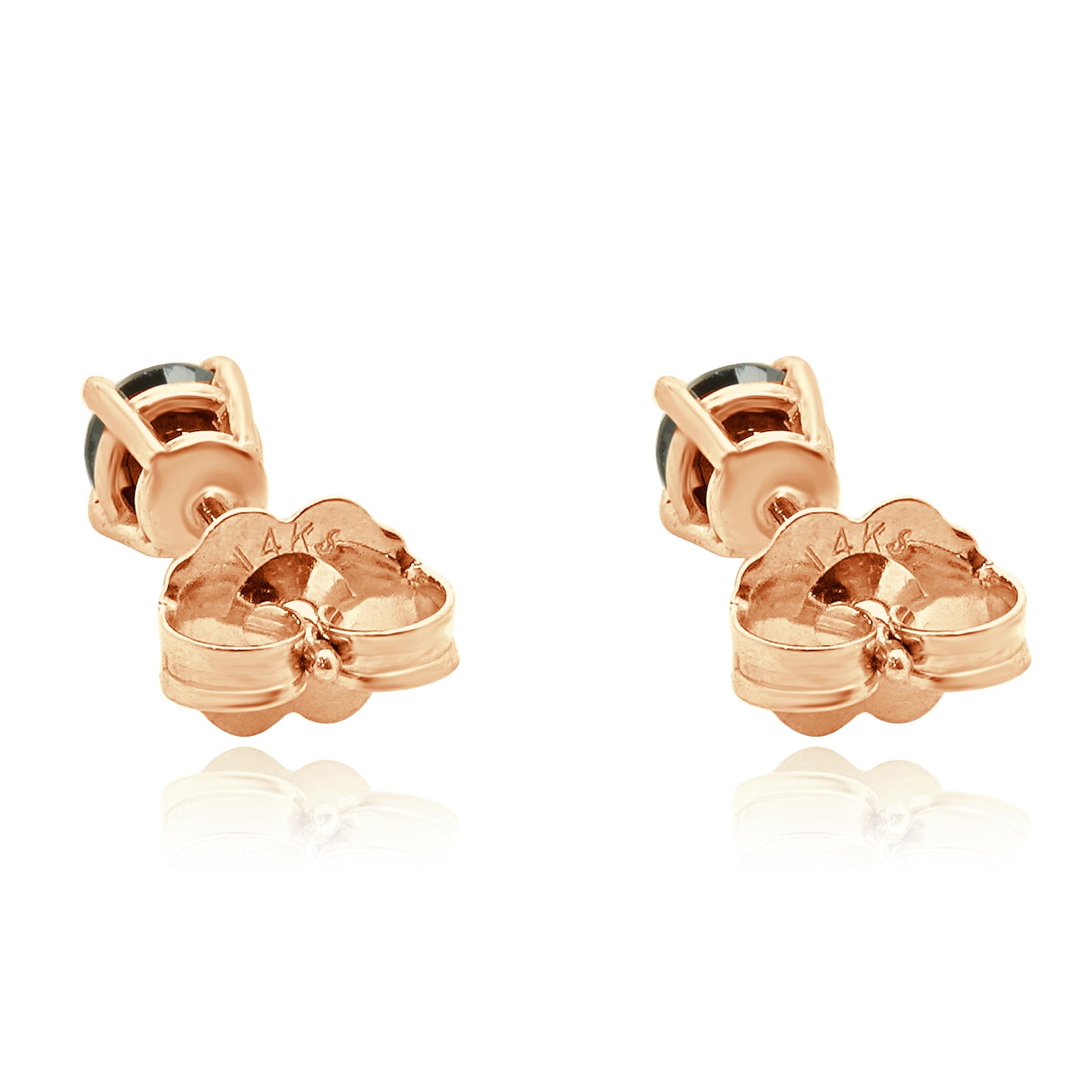 Boucles d'oreilles à 4 branches en or rose 14 carats et diamant noir Excellent état - En vente à Scottsdale, AZ