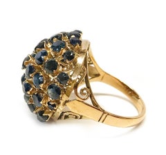 Bague dôme saphir bleu rétro en or rose 14K, 3.70ctw, taille 7.75
