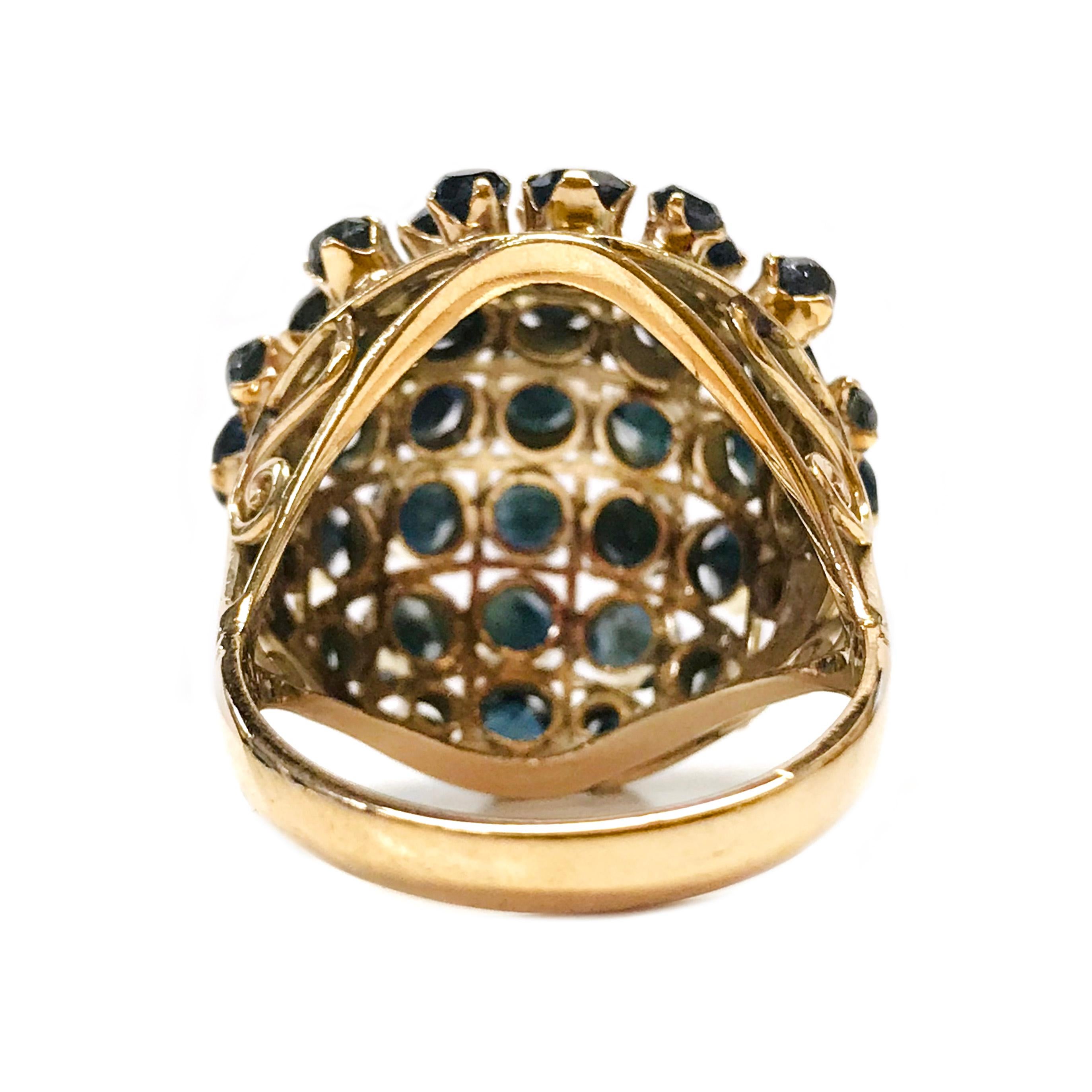 Retro 14 Karat Rose Gold Blue Sapphire Dome Ring For Sale