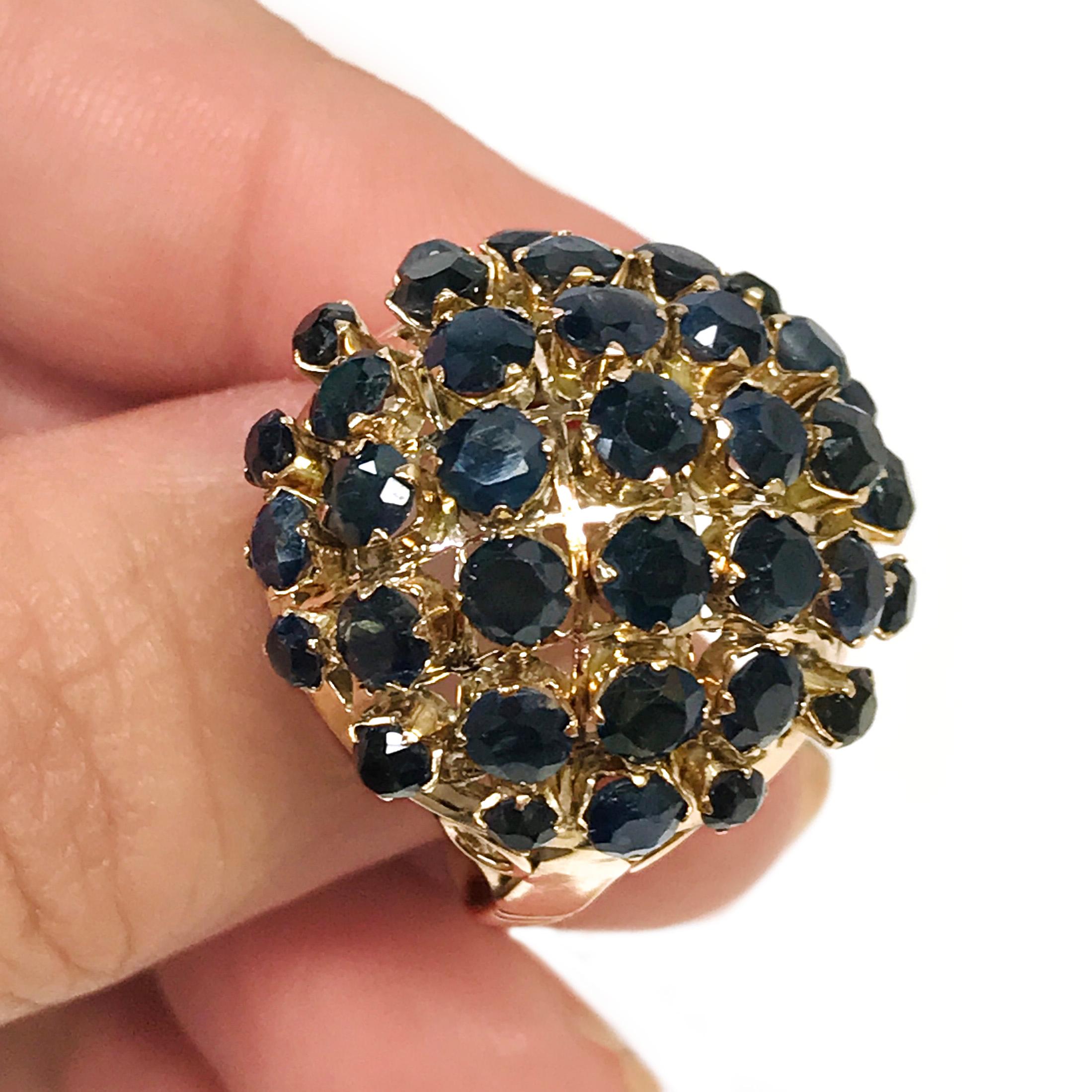 Round Cut 14 Karat Rose Gold Blue Sapphire Dome Ring For Sale