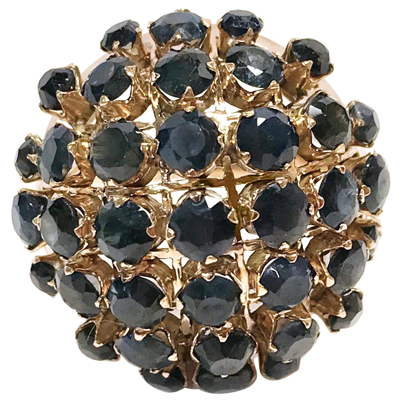 14 Karat Rose Gold Blue Sapphire Dome Ring For Sale