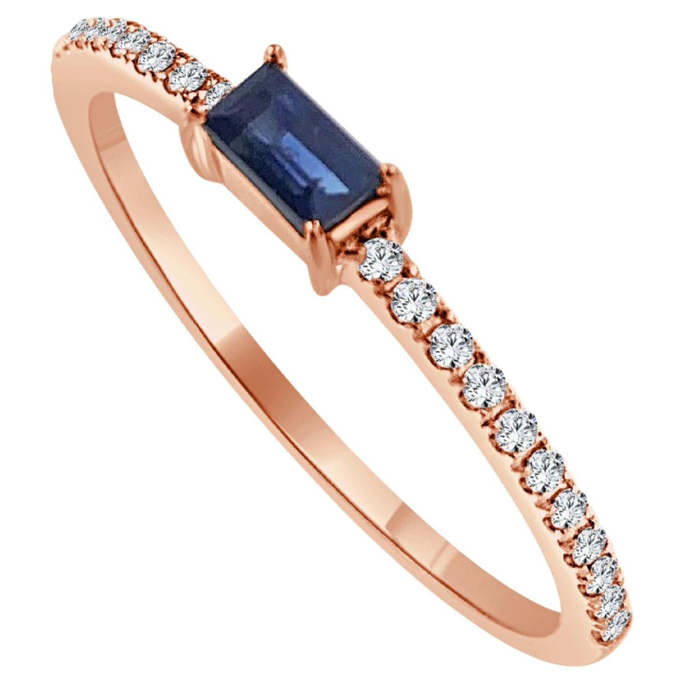 14 Karat Rose Gold Blue Sapphire Stackable Ring For Sale