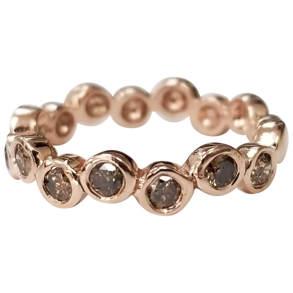 14 Karat Rose Gold "Bubble" Stackable Diamond Ring For Sale