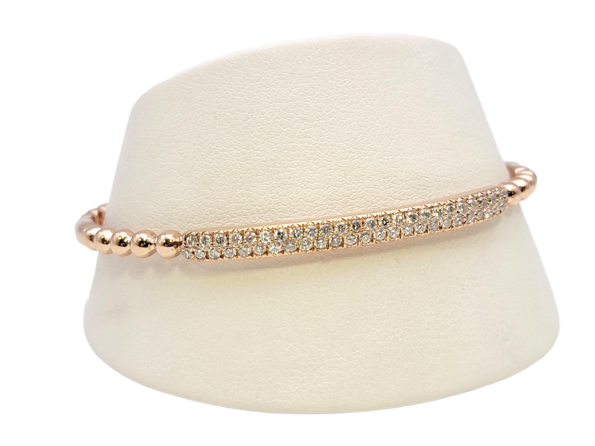 14 Karat Rose Gold Bubble Style Narrow Stacking Bangle Bracelet with Diamonds For Sale 5